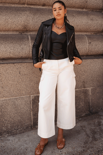 Jil No3, pantalon cargo en denim blanc - Happyblend